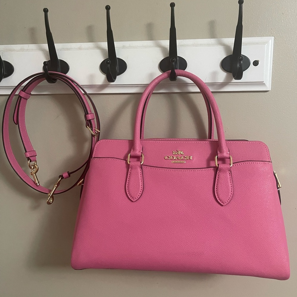 Coach Pink Leather Satchel with Gold-Tone Hardware